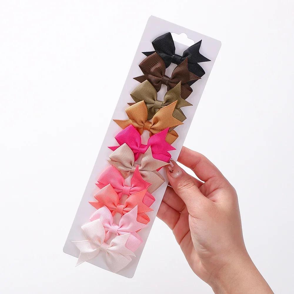 BABY BOWS 10pcs/Set Solid Handmade Bows Hair Clips Ribbon Bowknot Hairgripes for Girls Barrette Classical Kids Headwear Whole