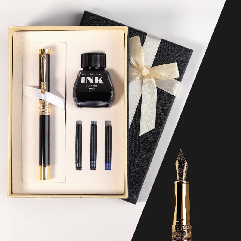 Retro Calligraphy Pen Refillable Classic Signature Pen Unique Chniese Dragon for Head Style Pen Clip for Adults Students