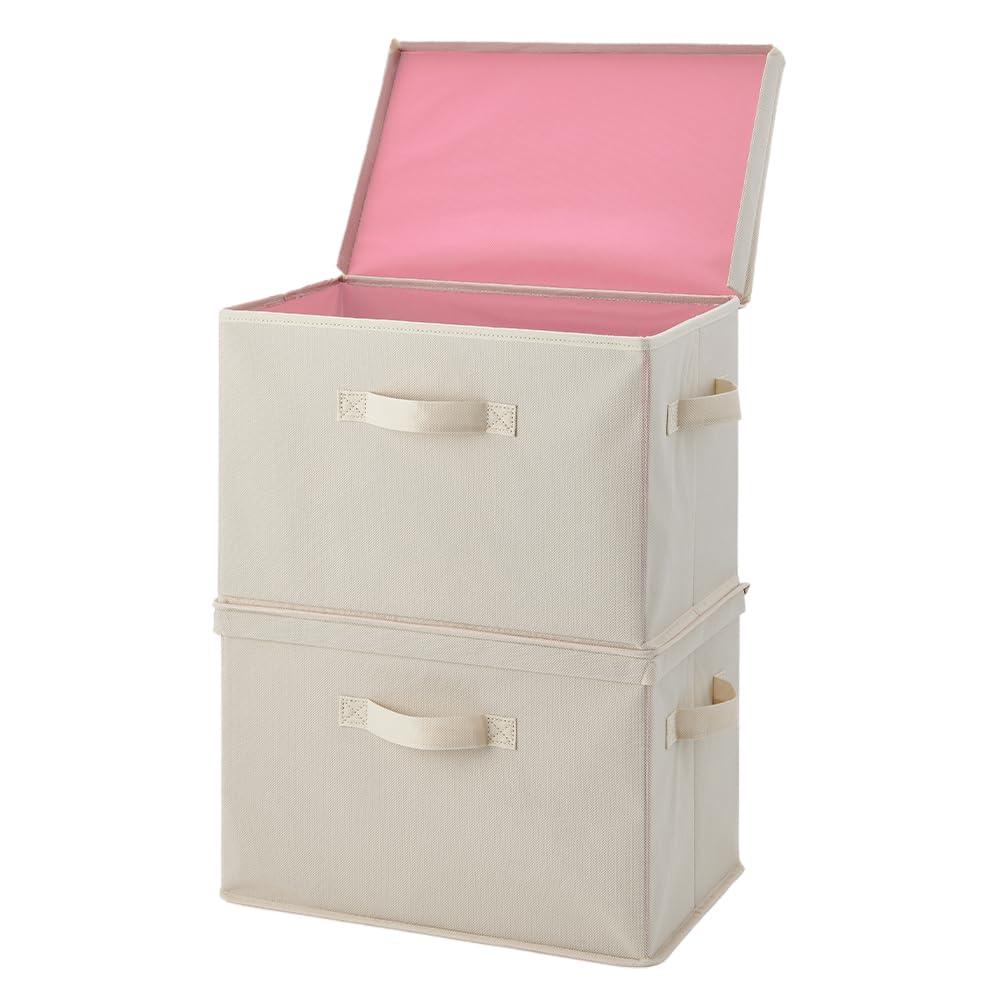 Aimedia Storage Set of Beige with Large Capacity for Clothing Storage Boxes, 2, Pink, Foldable, Lid, Non-woven Fabric, 24L, Stackable,