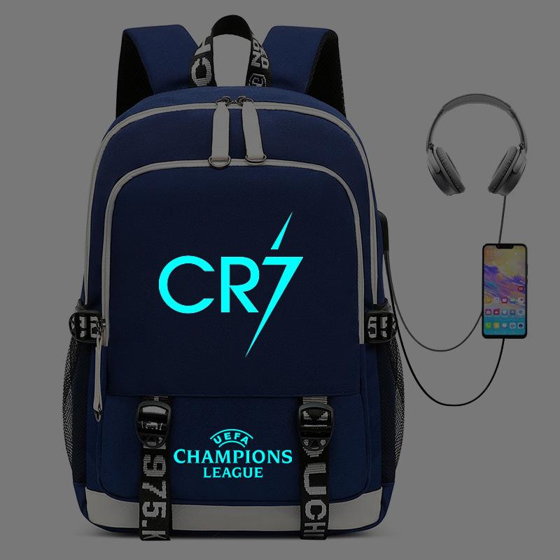 Sac à Dos Périphérique Ronaldo à Chargement USB Sac d'École Lumineux pour Étudiant Sac de Randonnée Extérieure 16inch