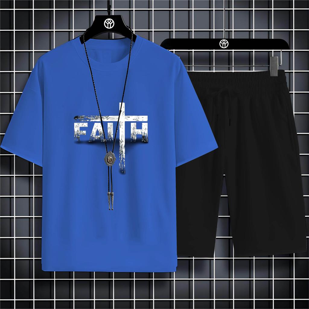 Vier Jahreszeiten Mode Lässig O Kragen 2d Trend Brief Drucken Herren Kurzarm T-Shirt Lose Bequeme Schnell Trocknende Anzug