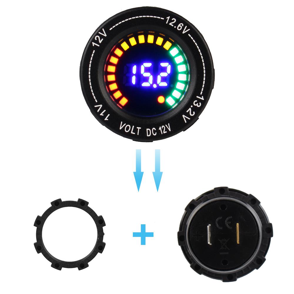 Colorful Screen LED Aluminum Alloy Auto Parts Digital Display Voltmeter