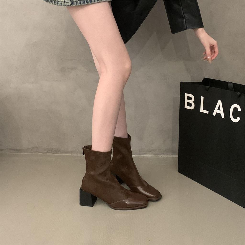 Retro Thick Heel Short Boots Women's 2024 New Autumn and Winter Leather Boots French Thin Boots High Heel Boots Ankle Boots Martin Boots