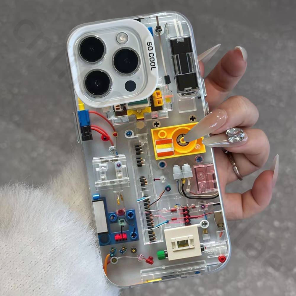 Creative Circuit Board IMD Case for iPhone 17 16 15 14 13 12 11 Pro Max air plus Shockproof Plating Matte TPU Funda
