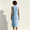 Sleeveless Loose Fit Summer Dress Midi Length Button Front Stand Collar Casual Lightweight Dress for Women