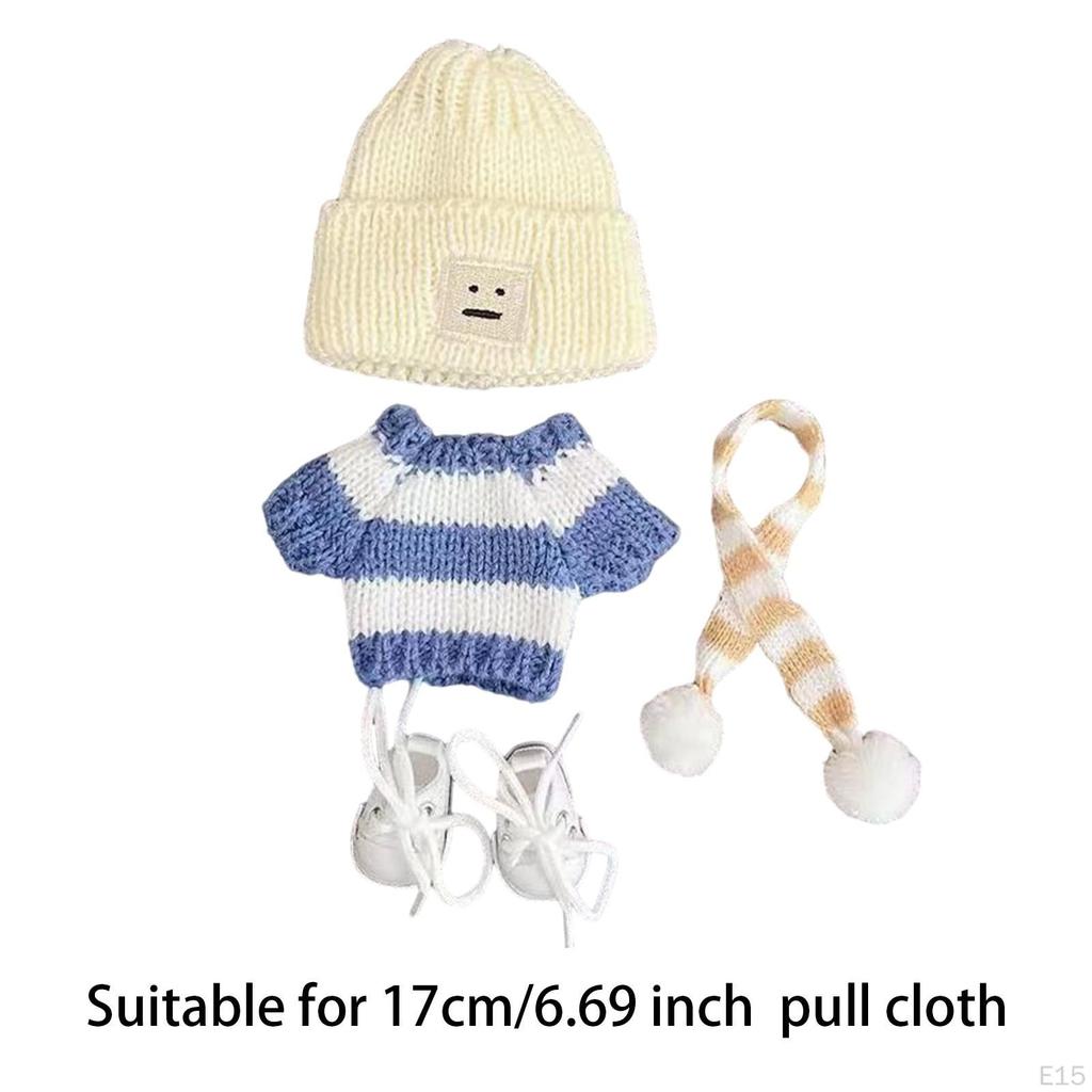 Doll Clothes Sweater Photo Props Detachable Cute Scarf Hat for 6.69inch Green stripe