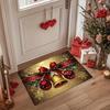 1pc Festive Christmas Doormat  Thickened  Sponge Mat with Golden Bell & Red Ornaments Design, Machine Washable,