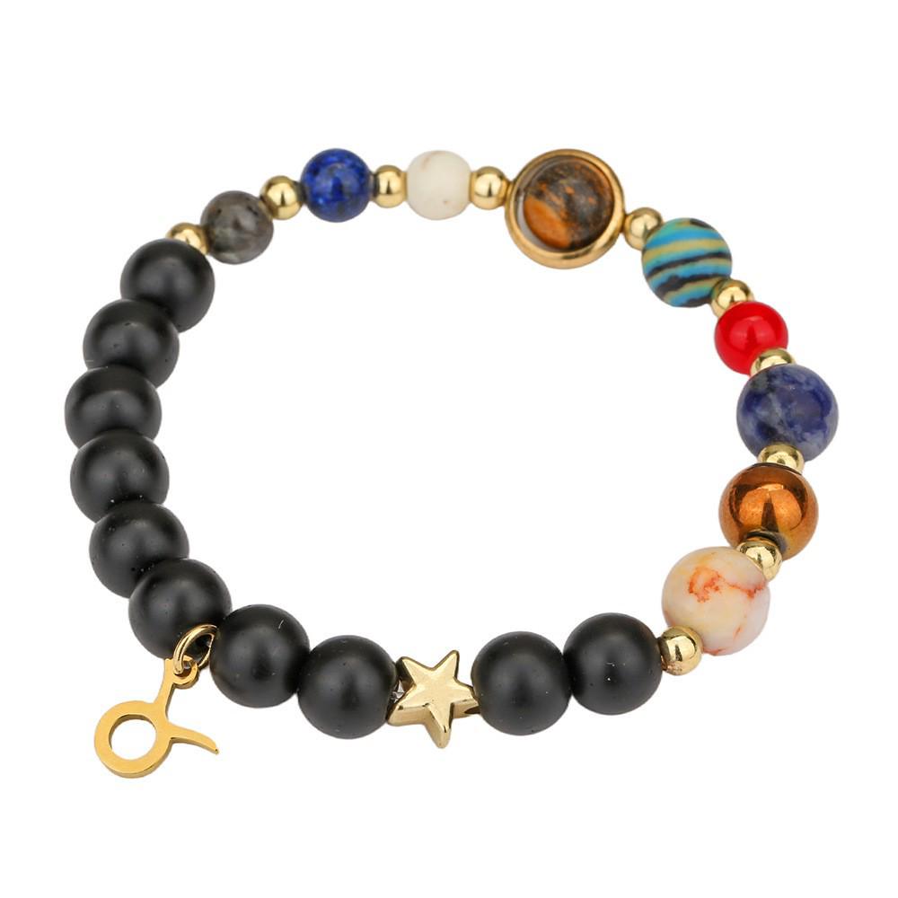 Handmade European Eight Planets & 12 Constellations Beaded Bracelet with Stainless Steel Pendant for Women