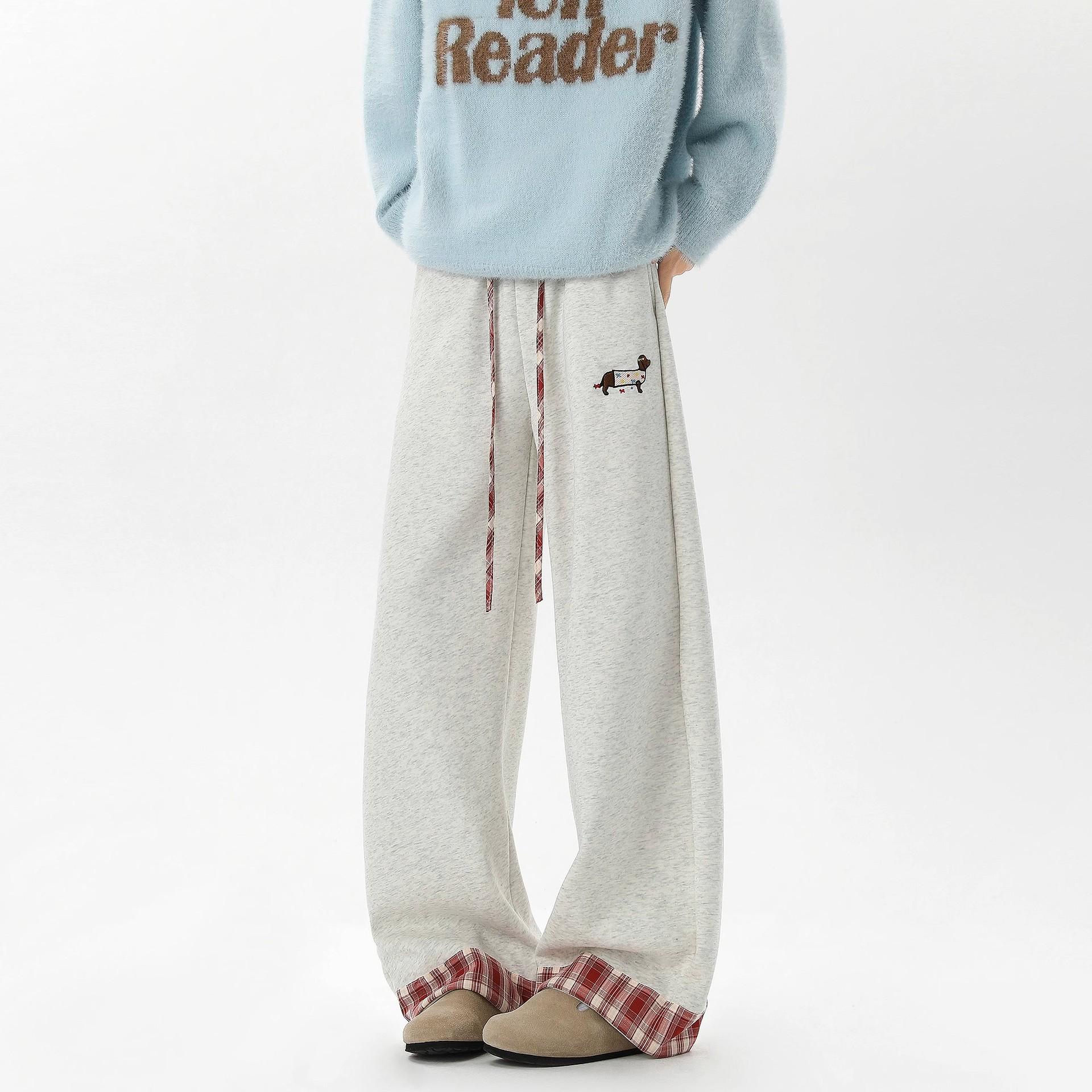 

Women s Spring 2025 Sausage Dog Loose Wide-Leg Sweatpants XXXL серый/белый