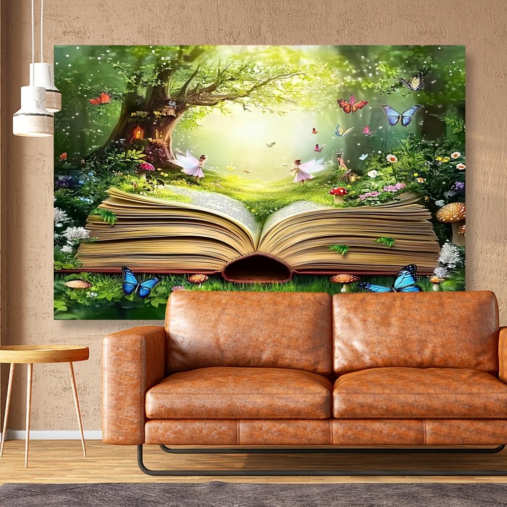 1 piece of "Fantasy Fairyland" background fabric - Tropical Garden, Butterflies, Green Forest, Spring Theme