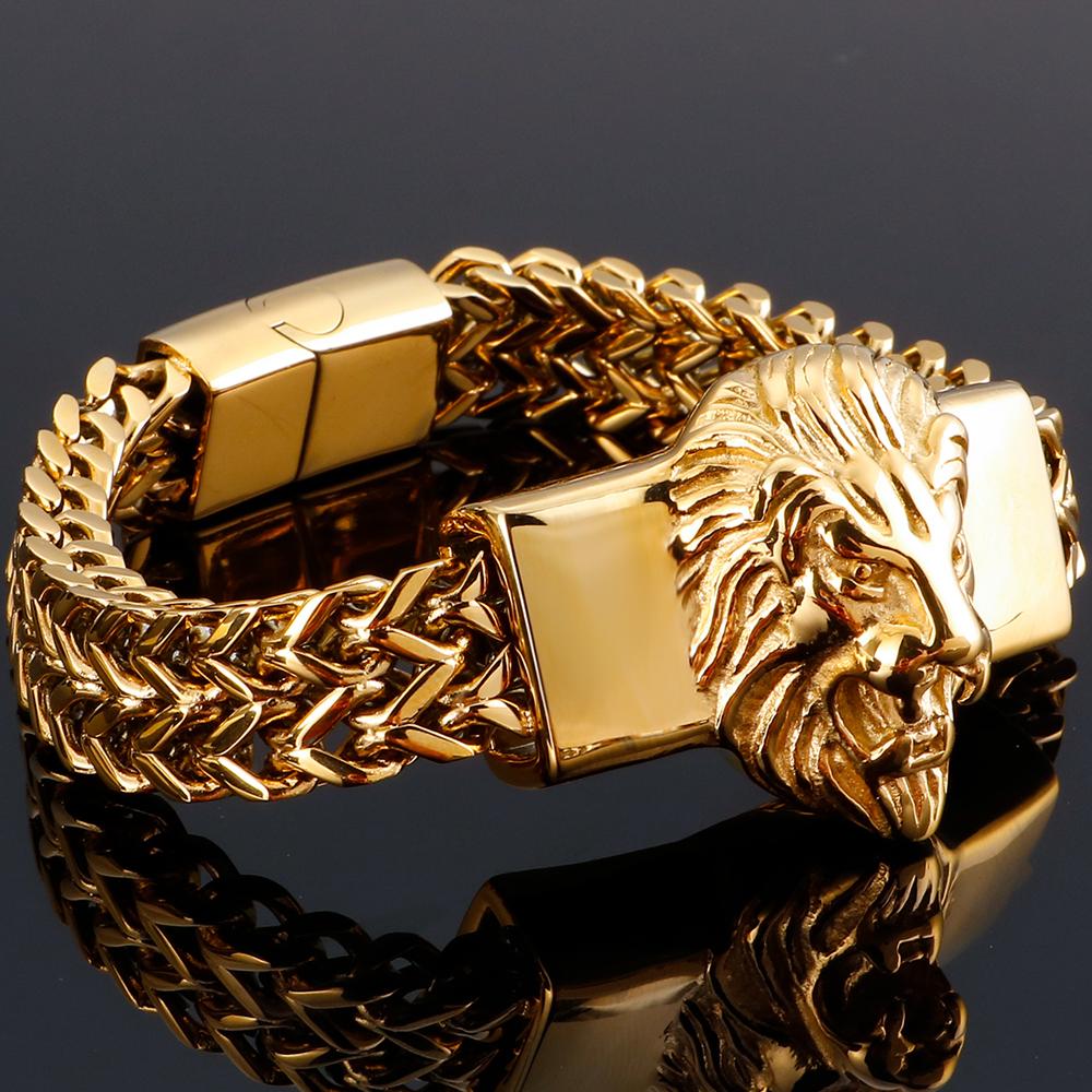 Gotische Herren Edelstahl Armband mit Löwenkopf Punk Rock Biker Schmuck an Handketten Armbänder Hypoallergen Geschenke