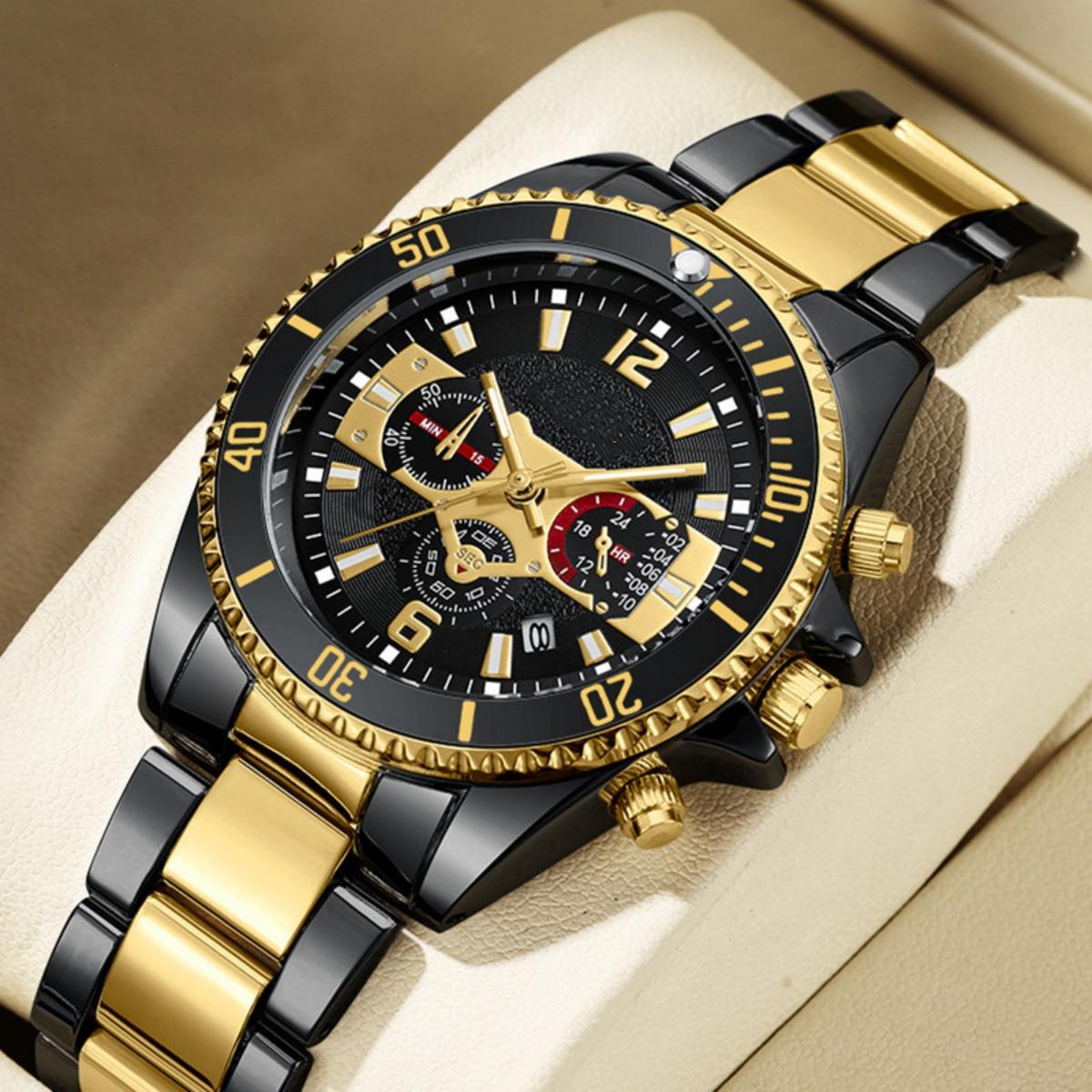 

Кварцевые часы для мужчин Деловые часы со светящимися точками недели и датой Водонепроницаемые наручные часы