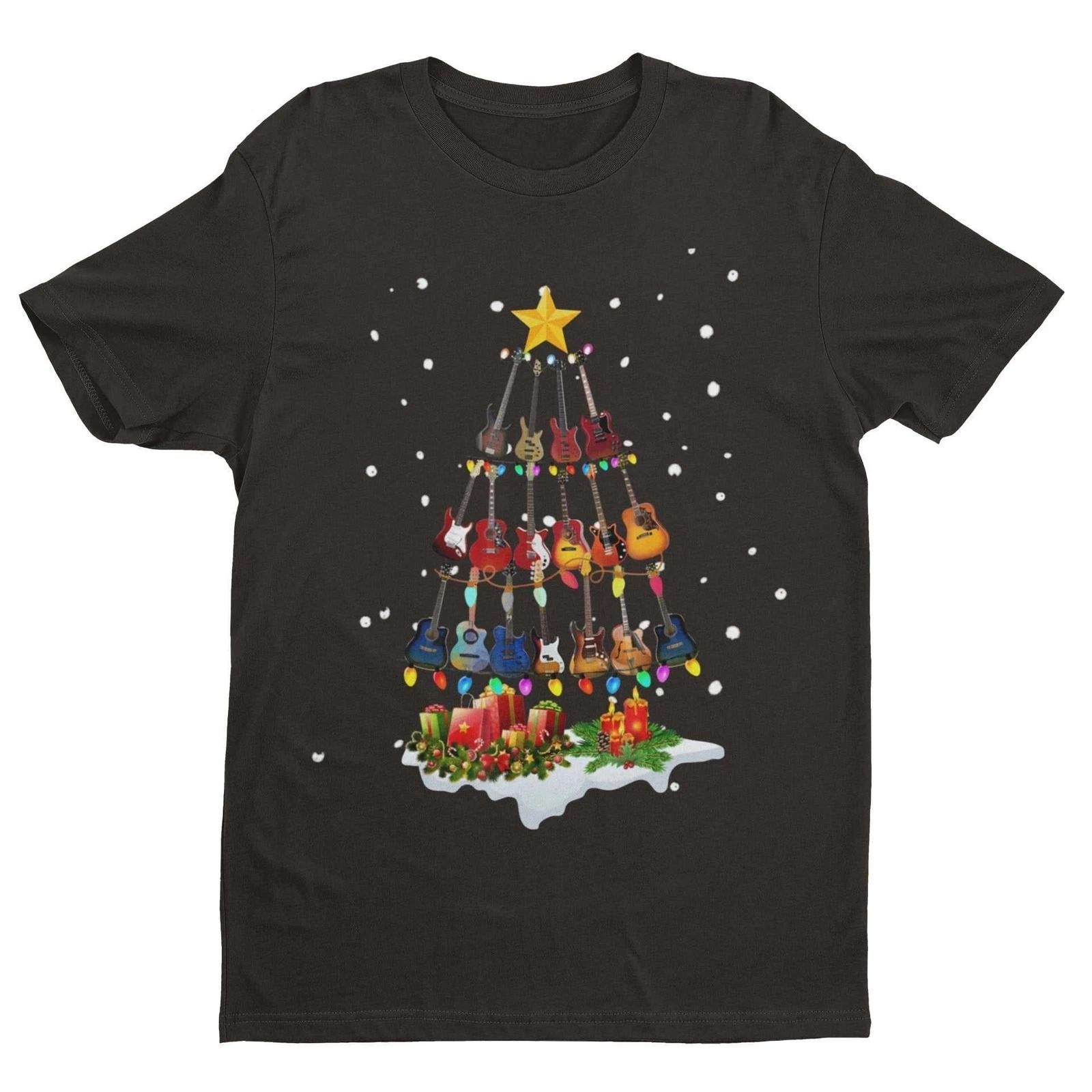 Guitar Themed Christmas Xmas T Shirt Tree Of Guitars Musician Guitarist Gift L