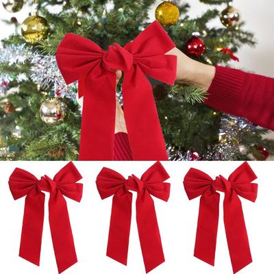 Multifunctional Large Size Red Velvet Bow DIY Reusable Christmas Tree Bow with Tie Wreath Bow Wedding