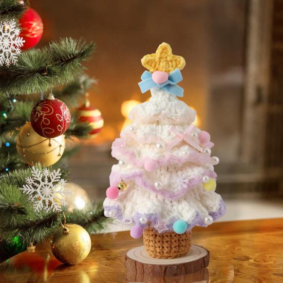 Knitted Christmas Tree Ornament Colorful Multi-Layered Crochet Christmas Tree Decoration with Bell And Star Top for Holiday Home Decor