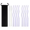 Wavy Glass Straws 11pcs Multicolor Reusable Glass Drinking Straws with Black Pouch for Drinking Beverages Coffee Milk Tea