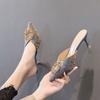 Fashion Women's Mules Slippers and Ladies Sandals Sexy Heeled Rhenstone Shoes Summer Sale Clappers Unique Non Slip Casual Pvc on Slides