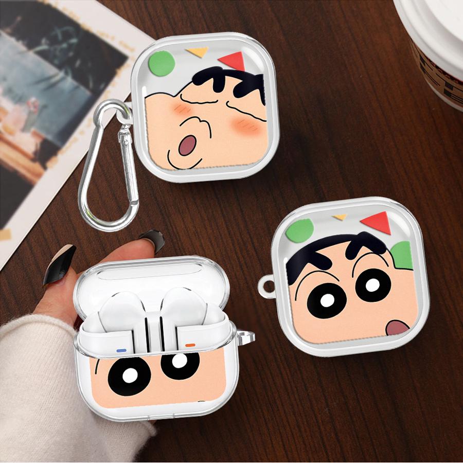 Cute Crayon ShinChan Case For Samsung Galaxy Buds 2Pro 2 4Pro 4 Pro Live 3Pro 3 FE Clear Earphone Cases Cover With Hook