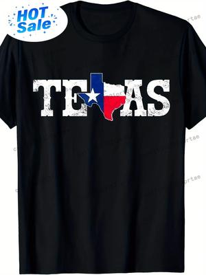 Unisexs 100 Cotton Texas Flag Tshirt With State Flag  Letter T For Texan Casual Short Sleeve Round Neck Tee Machine Was Black