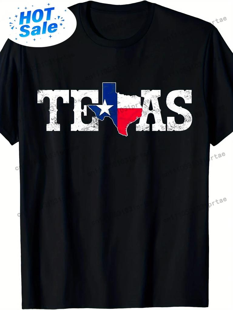 Unisexs 100 Cotton Texas Flag Tshirt With State Flag Letter T For Texan Casual Short Sleeve Round Neck Tee Machine Was Black