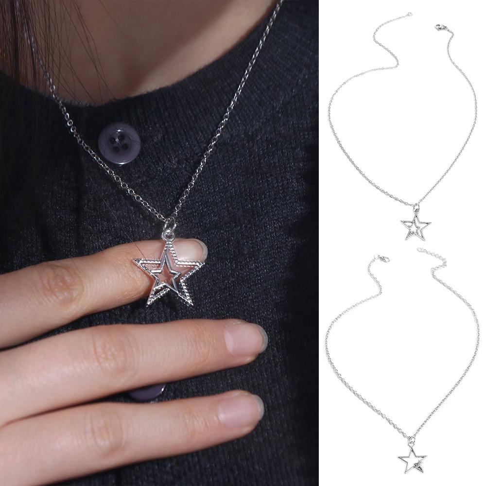 Zinc Zinc Alloy Star Pendant Necklace Hollow Choker Korean Clavicle Chain Vintage Pentagram Necklace  Jewelry