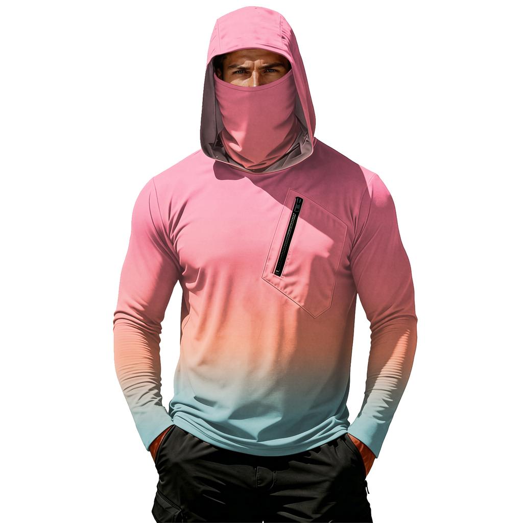Camiseta Casual con Capucha de Manga Larga para Hombre con Protección Solar