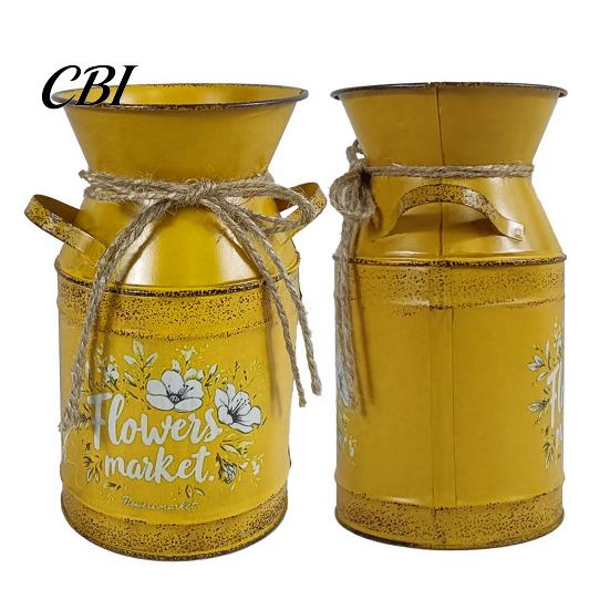 Artificial Flower Vase Rustic Milk Can with Handle, Vintage Jug for Hemp Rope Bow Fresh/Dried/Artificial Flowers, Distressed Container Home
