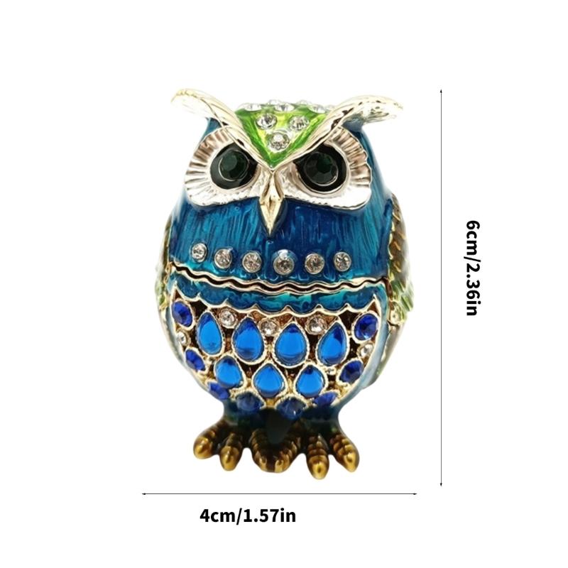 Elegant Owl Themed Jewelry Organizers With Diamonds Accent Secure Alloy Case for Rings Collections