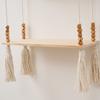 Unique Decorative Floating Tassels Shelf Wood Wall Mounted Storage Rack for Living Room Stylish Bedroom Organizer