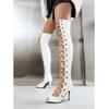 Fashion Summer Rivet Chain Fish Mouth Women Cool Boots Sexy Red High Heel Sandals Dress Party Over Knee Motorcycle Boots Size 34-48