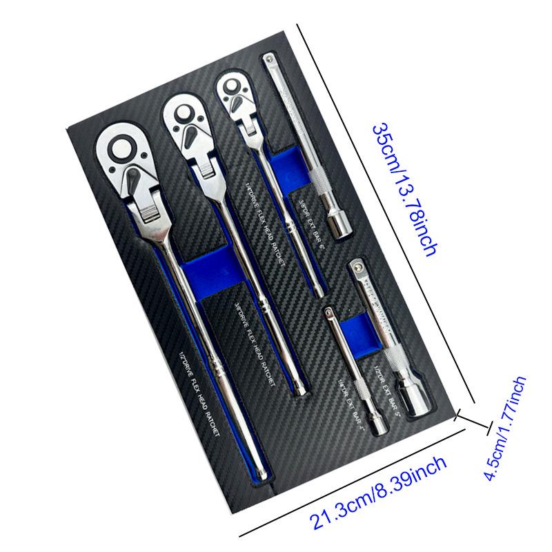 6-Piece Flexible Ratchet Wrench Set, 180-Degree Adjustable