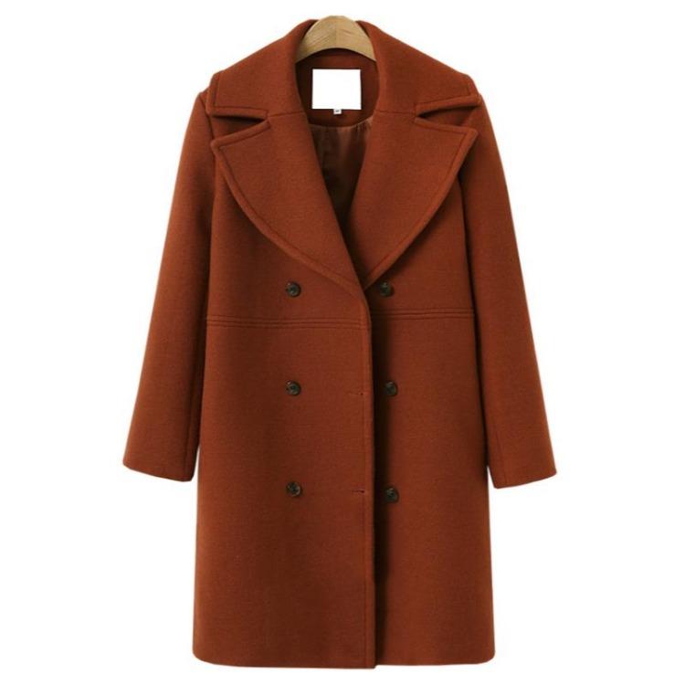 Women Plus Size Winter Woolen Trench Coat Double Breasted Mid Length Autumn Fashion Coat