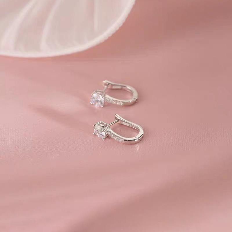 Real 925 Silver Zircon U-shaped Hoop Earrings For Women Classic Fine Jewelry Light Geometric Accessories