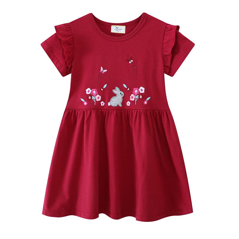 European & American Girls' Summer Cotton Dress: Short Sleeve, Cute Skirt