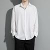 2026 Spring Summer Men Black White Shirt Men Ice Silk Shirts Male Casual Loose Shirt Male Long Sleeve Korean Shirt