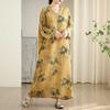 Colorful Vacation Style Travel V-neck Retro Long Skirt Cotton Linen Dress