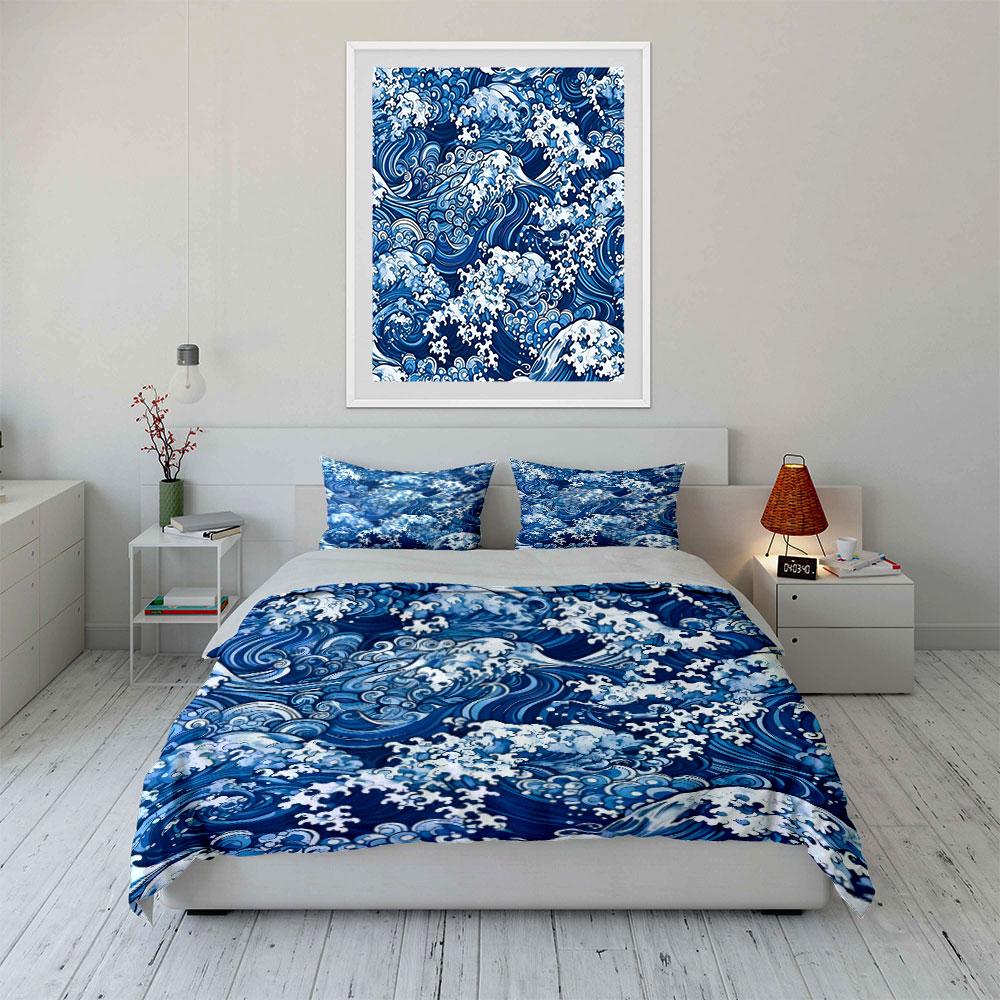 "Ocean Wave Pattern Bedding Set" Multiple Sizes Kid's and Adults' Bedroom Exquisite 3PC Bedding Set Gift