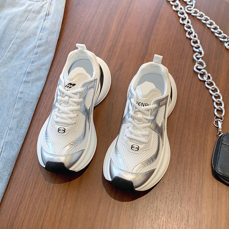 Dad shoes new summer thick-soled heightening breathable mesh running sneakers 35 серебряный