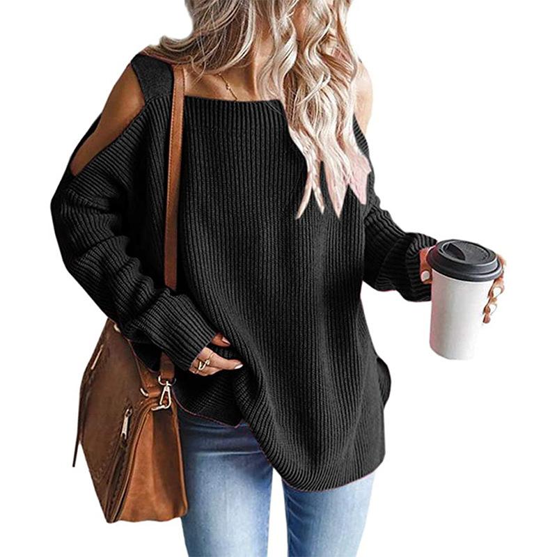 Maglione da Donna in Maglia Off-the-Shoulder Pullover a Manica Lunga Casual
