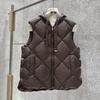 Autumn and Winter European Station Rhombus Hooded Drawstring Side Split Down Jacket Women's Winter Clothing White Duck Down Warm Vest