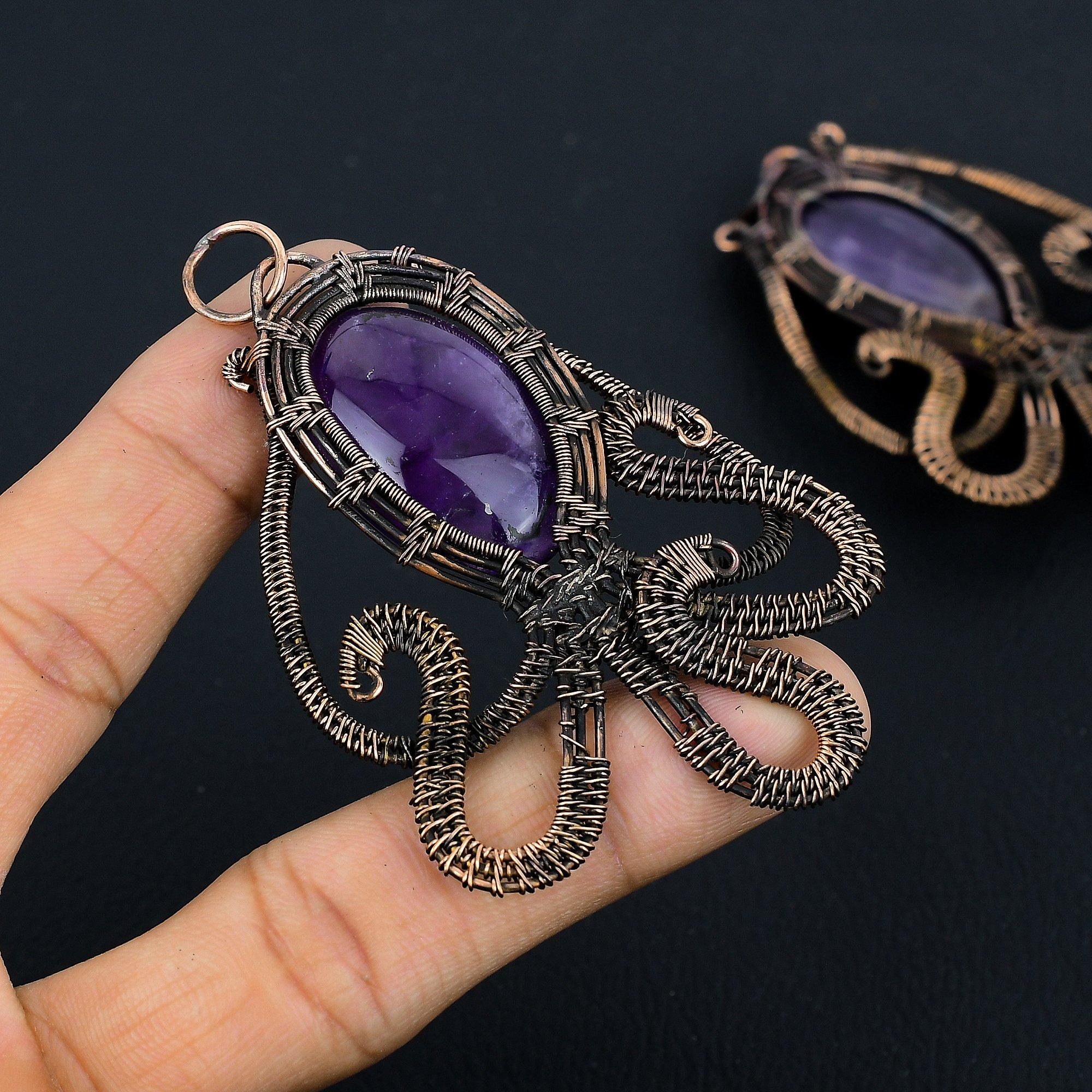 

Octopus Sage Amethyst Handmade Copper Wire Wrap Pendant 3.46 w7p85