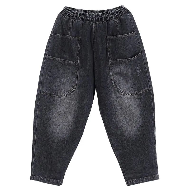 Summer Loose All-Match Harem Daddy Pants BF Style Casual Big Pockets Elastic Waist Is Thin and High Jeans Women's Trend