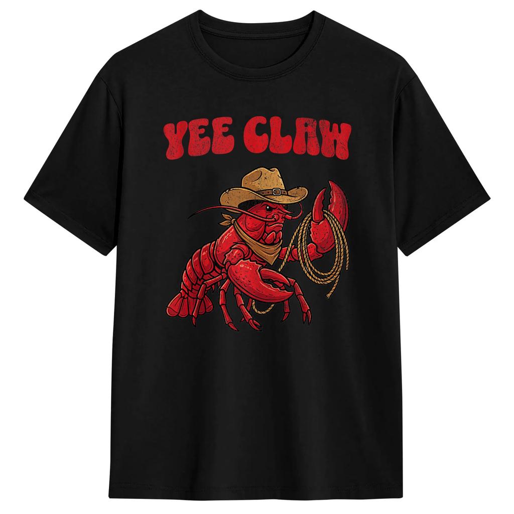 Lobster Cowboy Trendy Yee Claw Funny Lobster Western Beach T Shirt Harajuku T Shirts Short Sleeves Y2k Retro Tshirt 100 Cotton