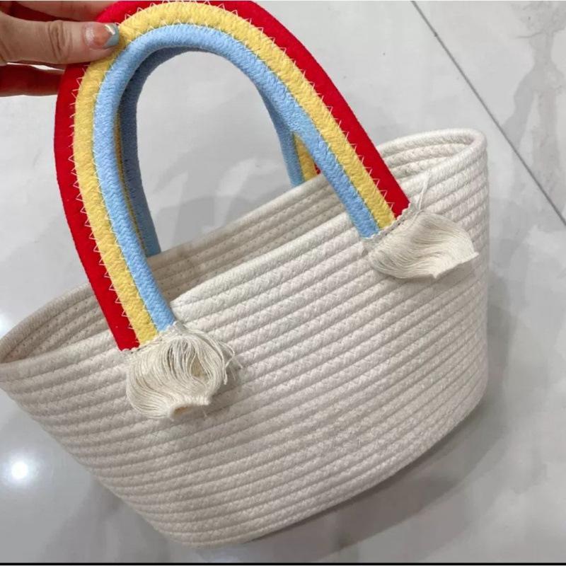 Sunflower Cotton Rope Handbag, Cloud Rainbow Design – Perfect for Birthdays & Parties.