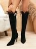 Winter New Suede Pointed High-heeled Long Tube Boots for Women's Fashion Splicing Feather Side Zipper Fashion Boots 35-42