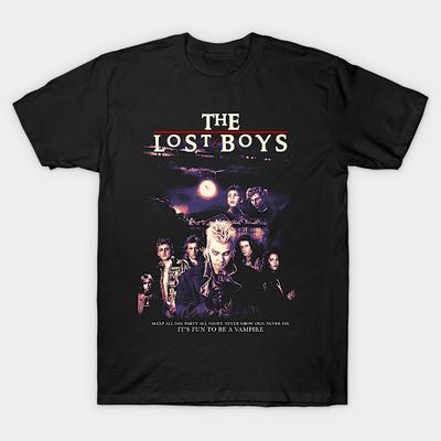 Men Black Print T-shirt The Lost Boys No-Cut Transfer Paper Print Cotton Tshirt