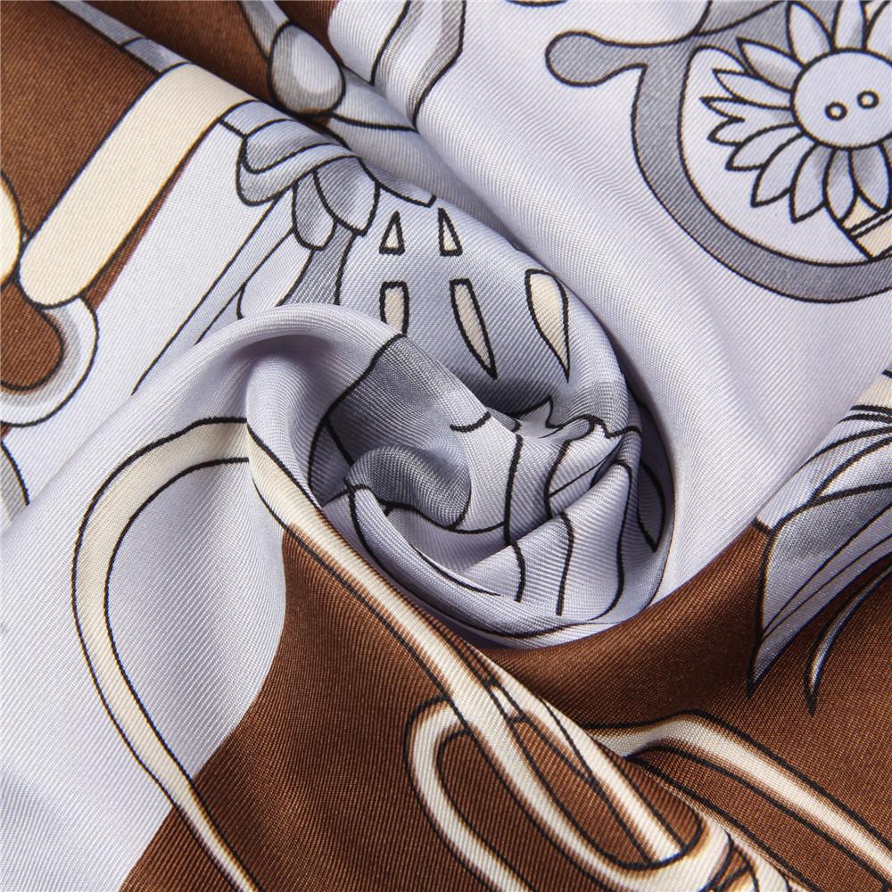 Manual Hand Rolled Twill Silk Scarf Women Whip Print Square Scarves Wraps Echarpes Curled Foulards Femme Bandana Hijabs 90CM