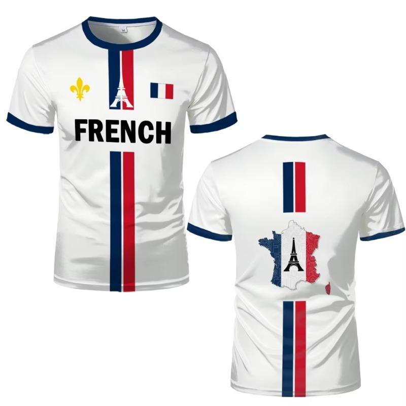 Camisa de Futebol da França Camisetas Masculinas Uniforme de Futebol Mangas Curtas Camisetas Gráficas de Mapa e Bandeira da França Casuais Esportivas Tops Unissex