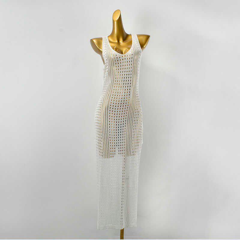 High Slit Sexy Cut Out Vest Dress V Neck Vacation Style Sexy Sleeveless Fashion Style Export Bandage Dress Knitting Long Dress