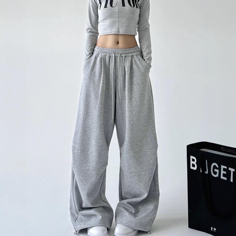 

Унисекс Серые спортивные штаны в американском стиле: С высокой талией, Прямые штанины, Свободный крой, Повседневные, Карго, Идеально для Весны, Осени и Зимы. S серый